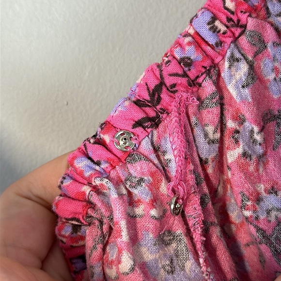 Free People James Smocked Floral Pink Blouse Size Large - Picture 13 of 16